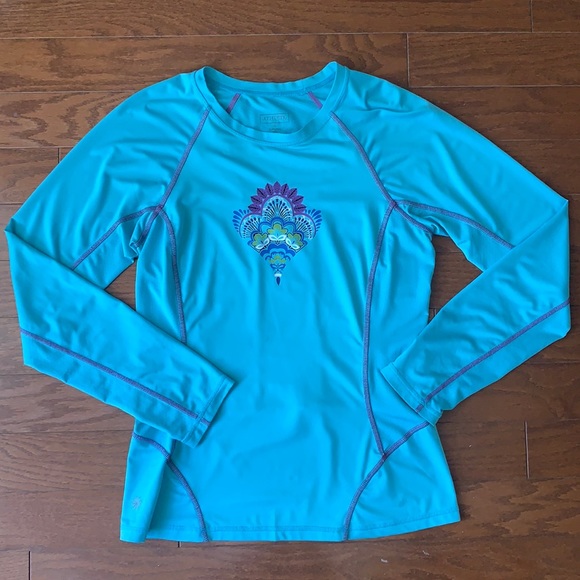 Athleta Other - Athleta Turquoise Graphic Long Sleeved UV Mesh Rash Guard Swim / Run Medium